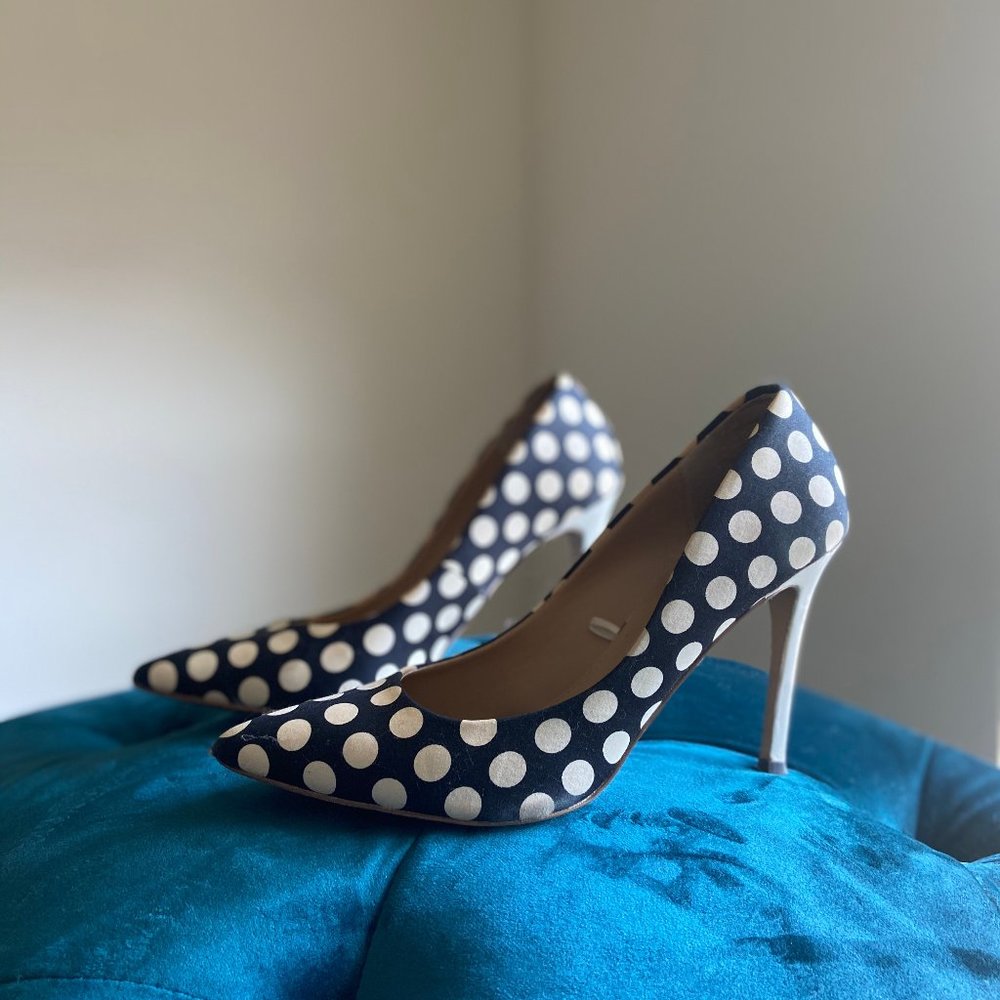 Express 4-inch Navy Polka Dot Heels